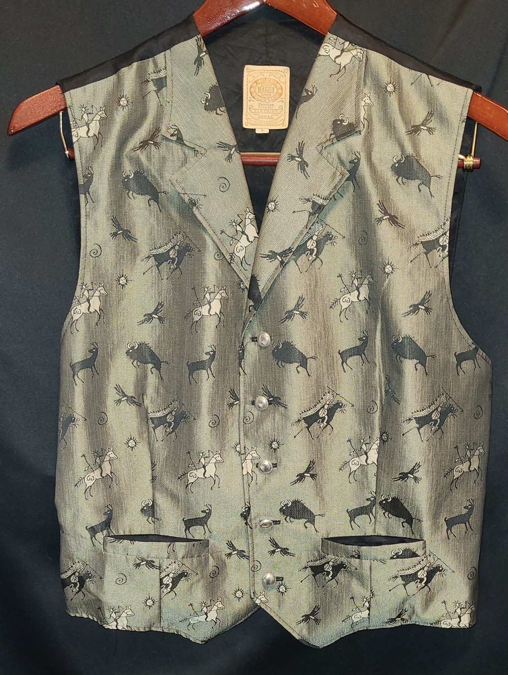 VINTAGE Wah Maker Vest Men L Western Brocade  Frontier Clothing USA Cowboy!!!